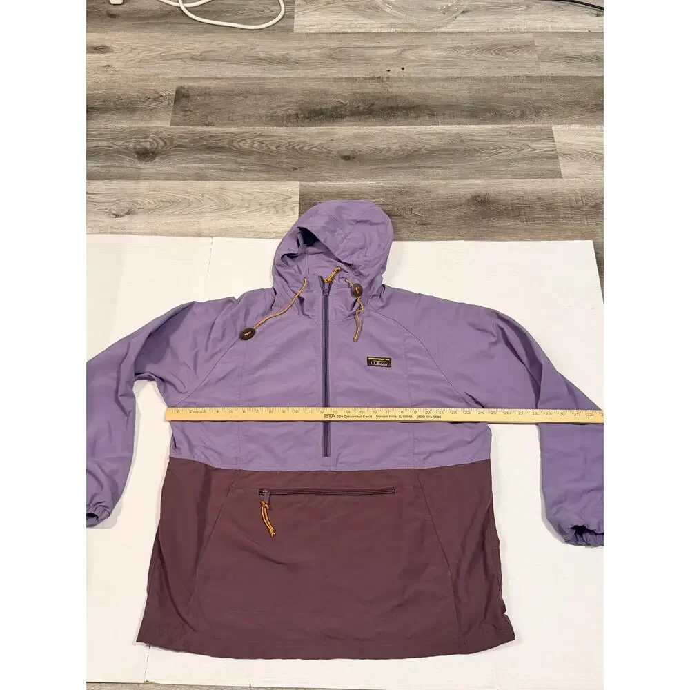 L.L.Bean Hooded Anorak Windbreaker Jacket Men's L Purple Brown Half Zip Nylon